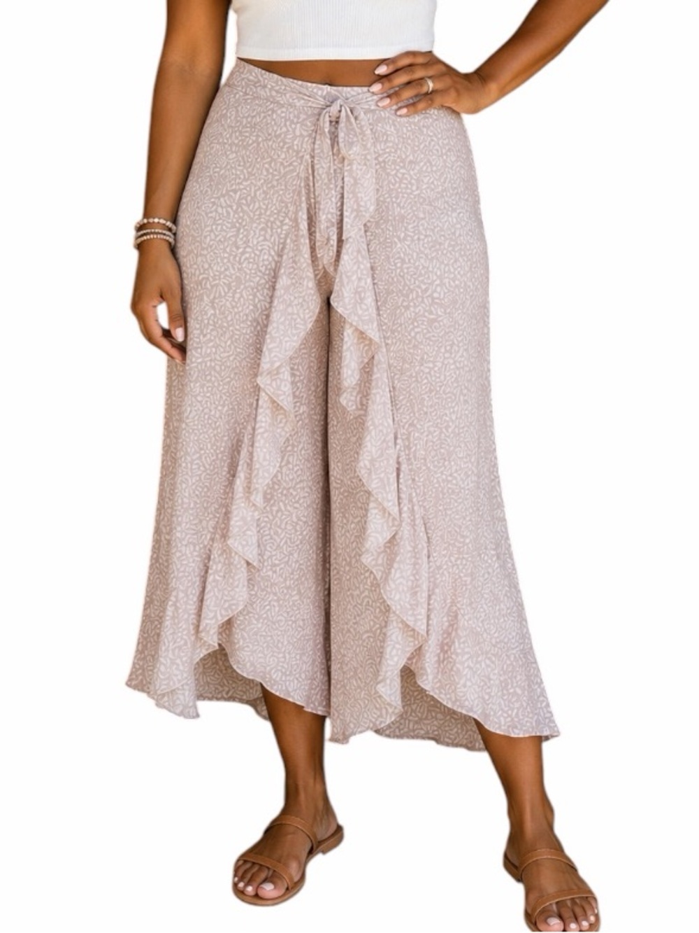 Kiwi + Punch Medium Pink White Wrap Ankle Pants Beachy Casual Ruffles Travel